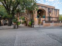 the entrance to the famous themeland's main attraction and hotel, the troubel