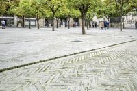 Scenic View of Seville Town Square with Historic Architecture and Tree-Lined Road