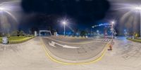 a big wide angle fisheye of a street corner with a light on it's side