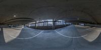 this is an image of a fish eye view of a skate park and tunnel area