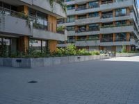 there is a skateboard parked at the edge of the walkway outside of a building