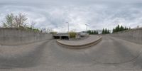 an image of a 360 - ball picture taken in the air of a skateboard ramp