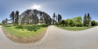 the three - dimensional view of a skateboarder riding down a path and through the woods