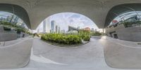 an image of a skateboarder skating in the city in 360 - effect photography