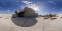 fisheye photography of people at a skatepark in texas, usa, looking up into the sky