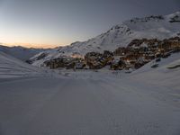 the ski slopes are in a row and there is no snow on the ground at sunset