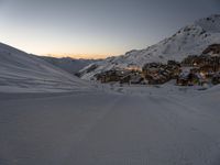 the ski slopes are in a row and there is no snow on the ground at sunset