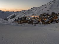 the ski slopes are in a row and there is no snow on the ground at sunset