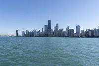 the large body of water near many city buildings and a beach on each side of it