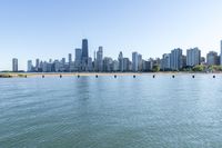 the large body of water near many city buildings and a beach on each side of it