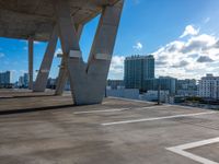 an open rooftop with a sky line and white buildings in the background in a city