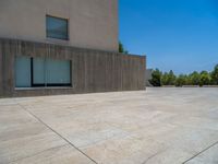 the gray concrete walls of a building have a line of steps on the left side