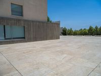 the gray concrete walls of a building have a line of steps on the left side