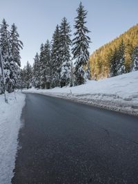 Snow Covered Alpine Road in Switzerland, Europe
