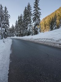 Snow Covered Alpine Road in Switzerland, Europe