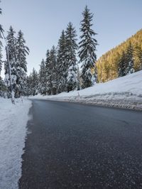 Snow Covered Alpine Road in Switzerland, Europe