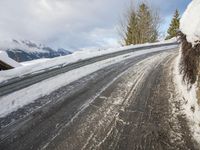 Snow Covered Mountain Road in Winter