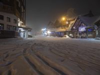 Snow Covered Road in the Alps at Night