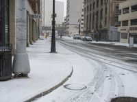 Snow Covered Road in Downtown Detroit, USA