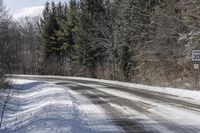 Snow Covered Road in Forest, Canadian Landscape