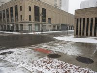 the city's street is covered in snow from heavy rains, which may be expected to hit the area for several days