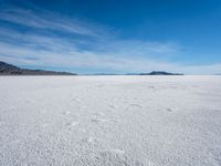 a lone snowboarder makes his way through the salt flats of salar de atasca, in bolivia