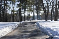 Snowy Asphalt Road in Residential Area