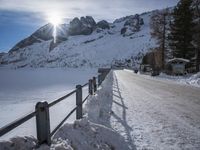 Snowy Road in the German Alps: Surrounded by Mountain Range