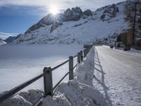 Snowy Road in the German Alps: Surrounded by Mountain Range