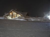 Snowy Road at Night in France, Europe