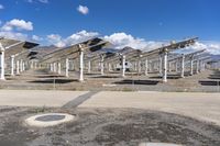 a row of solar panels on the ground of a solar park in the desert setting