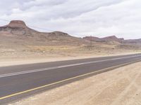 the asphalt road leads to a desert area where no one is allowed on the right side of the road