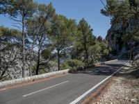 a road leading to an unpaved mountaintop with trees on both sides and rocks in the middle