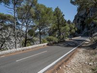 a road leading to an unpaved mountaintop with trees on both sides and rocks in the middle