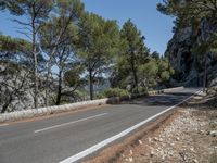 a road leading to an unpaved mountaintop with trees on both sides and rocks in the middle