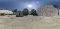 an old building with circular concretes on the outside and inside of it is a concrete floor