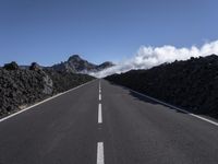 Straight Road through the Highland Landscape in Tenerife, Spain