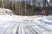 Straight Road through Winter Forest in Canada