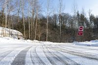 Straight Road through Winter Forest in Canada