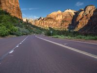 Straight Road Through the Serene Zion National Park, Utah