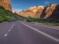 Straight Road Through the Serene Zion National Park, Utah