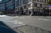 an image of a town with bicycles in the street corner to be seen in this photo