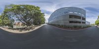 this is a 360 - angle view of the streets and parking spots of the streets