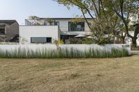 a couple of houses that have some grass by it outside of them outside of the house