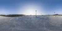 this is an image of a panoramic view of the skateboarder on his board