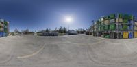 there is a spherical picture of an industrial area in canada, taken with a fisheye lens