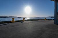 the sun shines brightly over the ocean on a sunny day at a marina in san francisco, california