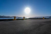 the sun shines brightly over the ocean on a sunny day at a marina in san francisco, california