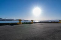 the sun shines brightly over the ocean on a sunny day at a marina in san francisco, california