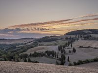 an empty field with a castle in the background at sunset in italy by steve berkell